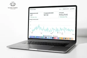 Laptop displaying performance metrics graph